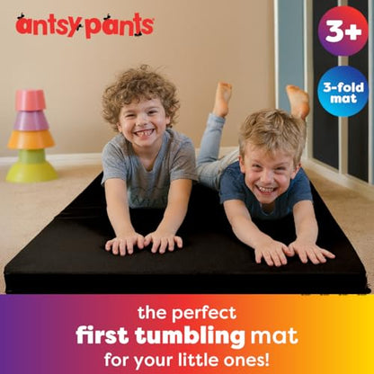 Antsy Pants Tumbling Mat for Kids – Gymnastics Mat, Easy to Clean, Sturdy, Foldable Tumbling Mats, Padded, Lightweight, Portable, Gymnastics Equipment for Active Play - color: 3-Fold Black