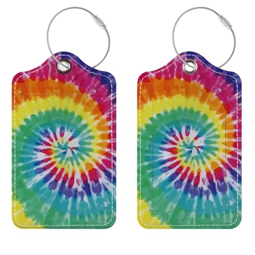Luggage Tags for Suitcases, 2 Pack Cute PU Leather Suitcase Tag Identifiers TSA Approved with Stainless Steel Loop and Address Card for Baggage Tag for Travel Essentials Colorful Spiral, by Chelmon - color: 04 Colorful Spiral