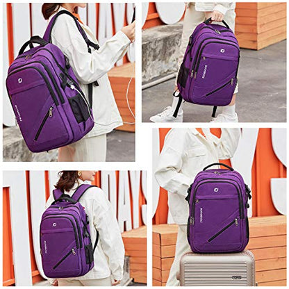 FENGDONG Durable Waterproof Travel Large Laptop Backpack 17.3 inch,College Backpack Bookbag for Men & Women Business Backpack with USB Charging Port and Headset Port Purple - color: A1-purpie