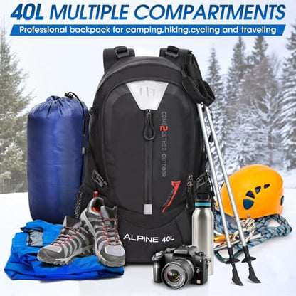 Hiking Backpack Camping 40L Outdoor Daypack Lightweight Travel Backpack with Rain Cover for Women Men (Black) - color: Black