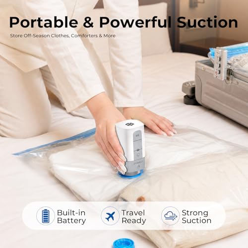 ETENWOLF Vacuum Storage Bags for Travel with Rechargeable Wireless Pump, Vacuum Seal Bags for Clothes and Travel, Space Saver Bags in Carry-On Sizes, Perfect for Luggage and Suitcases, 15 Combo - size: 15 Combo Size-E