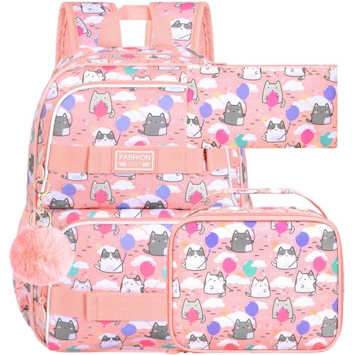 UFNDC Backpack for Girls, 17.5" Water Resistant Cat Galaxy Tie-Dye School Backpacks, Teens Bookbag for Women College Middle - color: Girls Backpack Cloud Cat Pink