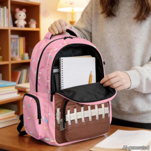 Suobstales Football Ice Cream Drip Print Kids School Backpack with Adjustable Padded Straps Casual Daypack Rucksack Girls Boys, Lightweight 17 Inch Schoolbag Knapsack Bookbag for Outdoors Travel - color: Football Ice Cream Drip 1