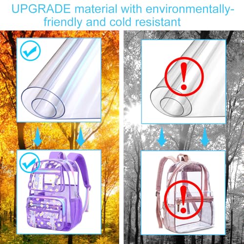 KLFVB Transparent Backpack Heavy Duty, 3PCS Girls See Through School Bag Set, Cute Clear Bookbag for Women - Chrysanthemum Purple - color: Chrysanthemum Purple Clear Backpack