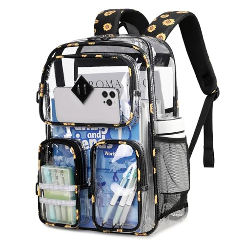 Clear Backpacks for School Heavy Duty Clear Bookbag Stadium Events Transparent Back Pack Kids, Black Sunflower - color: Black Sunflower