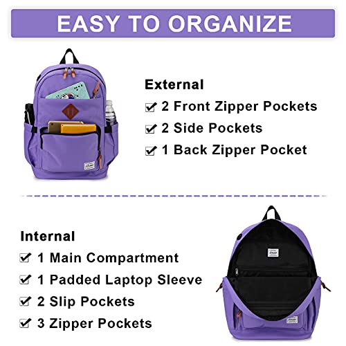 RAVUO School Backpack for Men Women, Water Resistant 15.6 inch Laptop Bag College Bookbag Casual Daypack Travel Rucksack - color: Purple