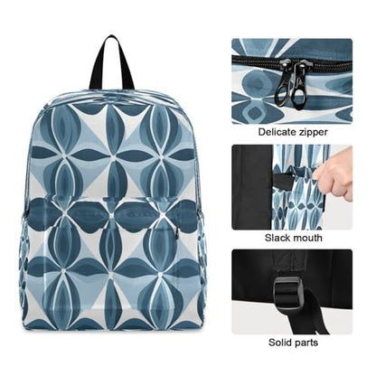 Blue Pattern Lightweight Casual Backpack for Women & Men, Multi-Pocket Everyday Travel Bag with Adjustable Straps, Versatile Daypack for Work, Outdoor Activities & Daily Use
