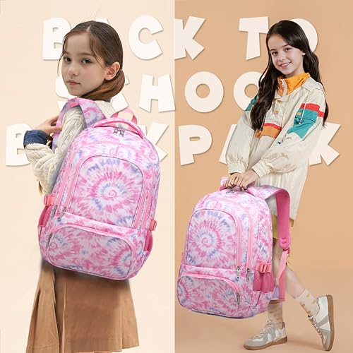 BLUEFAIRY Kids Backpack for Girls Elementary Primary Middle School Bags for Aged 8-10 for Teens Childs Bookbags Back to School Book Bags Gifts Mochilas para Niñas de 6 7 8 9 10 Años Tie-dye Pink - color: Cherry Blossom Pink