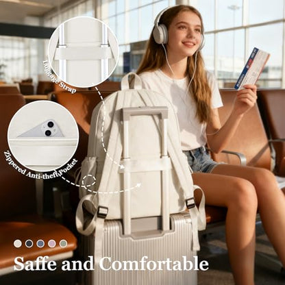 Simple School Backpack For Women Men Aesthetic Medium Backpack Lightweight Casual Daypack College Backpacks Cute Bookbag for Teens Girls Boys Basic Bagpack（Beige） - color: Beige