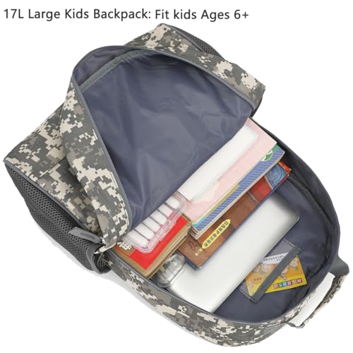 FlowFly Kids Backpack for Toddler Boys Girls, Simple Lightweight Bookbag for Daycare Kindergarten Elementary School Travel, Small Modern Bag (Large), Digital Camo - color: Digital Camo, style: Kids Large: 17l