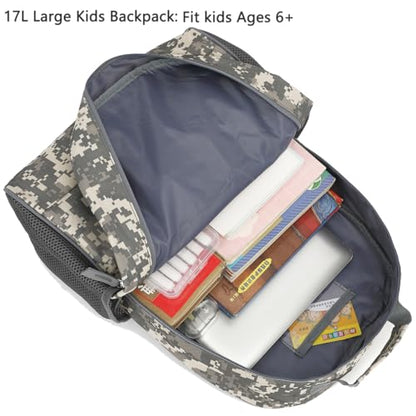 FlowFly Kids Backpack for Toddler Boys Girls, Simple Lightweight Bookbag for Daycare Kindergarten Elementary School Travel, Small Modern Bag (Large), Digital Camo - color: Digital Camo, style: Kids Large: 17l