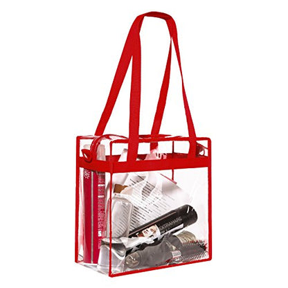 BAGAIL Clear Bags 12x6x12 Stadium Approved Clear Tote Bag with Zipper Closure Crossbody Shoulder Bag with Adjustable Strap - color: Red