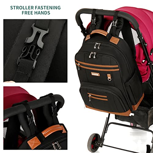 Diaper Bag Backpack, Large Baby Nappy Bags with Portable Changing Pad for Boys and GirlsMultifunction Travel Baby Bag for Moms Dads, Shower Gifts Waterproof and Stylish，Black - color: Black