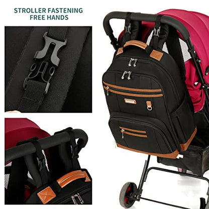 Diaper Bag Backpack, Large Baby Nappy Bags with Portable Changing Pad for Boys and GirlsMultifunction Travel Baby Bag for Moms Dads, Shower Gifts Waterproof and Stylish，Black - color: Black