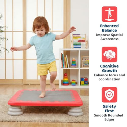Mini Trampoline for Kids, Rebounder Bouncing Board with Non-Slip Base, Sensory Balance & Bounce Jumping Toy, Gift for 3-12 Boys & Girls Max Load 200 lbs - color: Red
