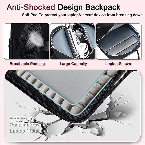 Weitars Lunch Backpack for Women,15.6 Inch Laptop Backpacks Travel Backpack for Women,Work Back pack,Teacher Nurse Back pack Insulated Lunchbox Backpacks - color: Black