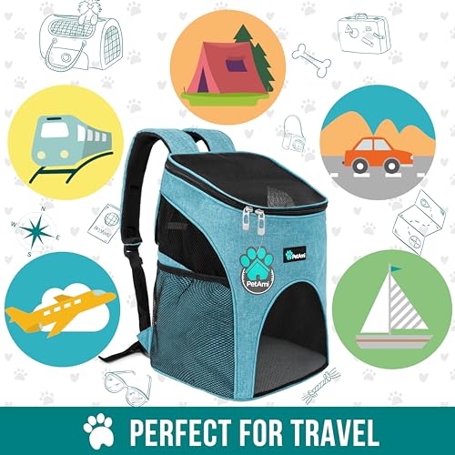 PetAmi Cat Backpack Carrier, Airline Approved Pet Carrier Backpack for Small Dogs and Large Cats, Soft Sided Collapsible Ventilated with Sherpa Bed for Hiking Travel, Max 18 lbs, Sea Blue - color: Sea Blue