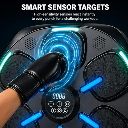 Smart LED Music Boxing Machine, Reaction Boxer Training Device with Light-Up Targets & Music, Reflex Speed Trainer for Home Workout, Adjustable Hand Grip Strengthener with Counter, Fitness Bundle