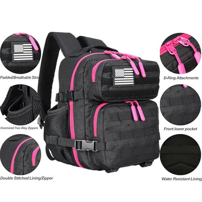 9L Mini Tactical Backpack for Men and Women Tactical Backpack Small for Hiking Small Tactical Bag Fitness Pack - color: Black&rosered