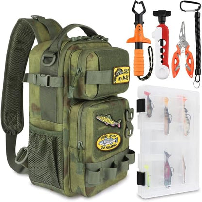 Dovesun Small Fishing Backpack Fishing Sling Bag with 3600 Tackle Box Small Tackle Backpack with Tool Set Green - color: B: Fishing Tackle Backpack With Tool Set(green)