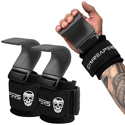 Gymreapers Weight Lifting Hooks (Pair), Heavy Duty Power Wrist Straps Hand Grip Support For Deadlifts, Pull Ups, Shrugs - Gym Gloves For Men and Women - color: Gray