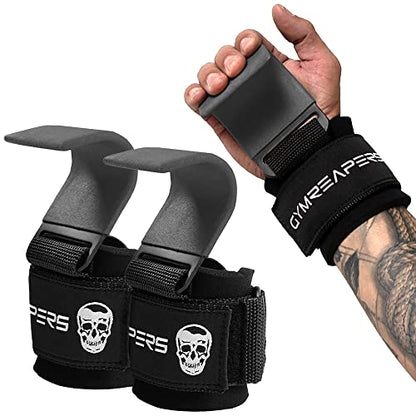 Gymreapers Weight Lifting Hooks (Pair), Heavy Duty Power Wrist Straps Hand Grip Support For Deadlifts, Pull Ups, Shrugs - Gym Gloves For Men and Women - color: Gray
