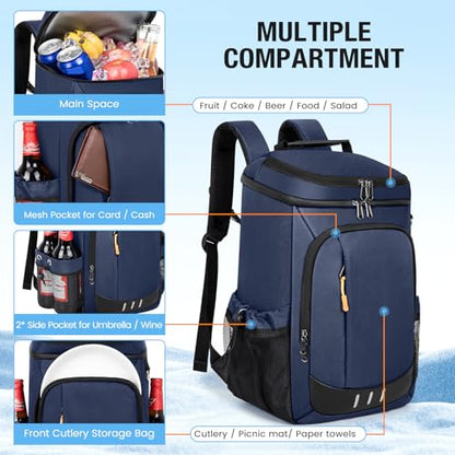 Backpack Cooler - 40 Cans Insulated Cooler Backpack for Men & Women - color: Blue, size: 40 Cans