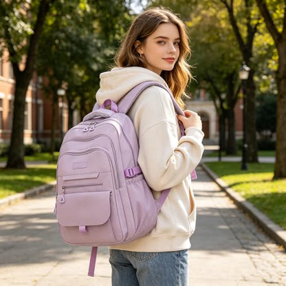 Eagerrich School Cute Aesthetic Backpack Girls Backpack for Students Kids Teen Girls Large Capacity Bookbags College Backpacks Laptop Lightweight Bookbag Casual Travel Daypacks School Bag（Purple） - color: Purple