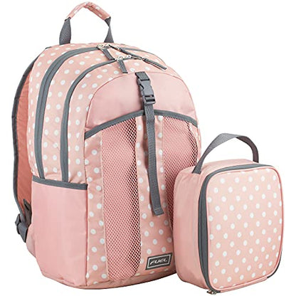 FUEL Lunch Backpack Teens Student Water Resistant Lunch Bookbag Bag Soft Reusable Insulated Cooler Lunch Box Set Travel Office Lunch Bag, Purple Lavender Flowers - color: Blush/Ash Gray/Polka Dots Print