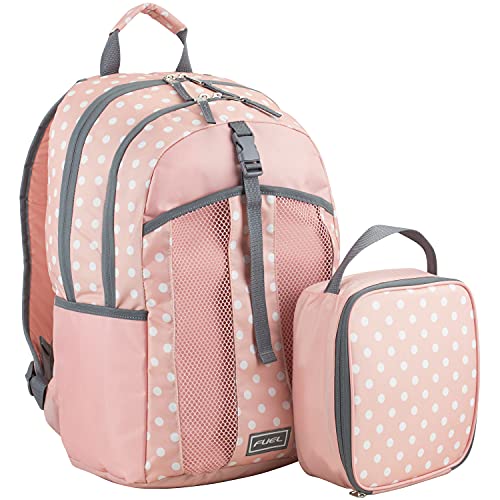 FUEL Lunch Backpack Teens Student Water Resistant Lunch Bookbag Bag Soft Reusable Insulated Cooler Lunch Box Set Travel Office Lunch Bag, Purple Lavender Flowers - color: Blush/Ash Gray/Polka Dots Print