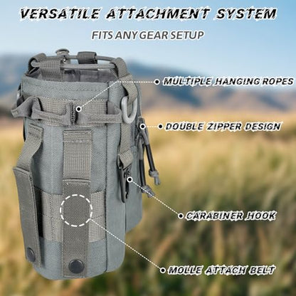 Water Bottle Holder with Strap - Tactical Insulated Water Bottle Sleeve with MOLLE System Water Bottle Cover Cross-Body Pouch for Walking Hiking Camping Gym 32oz&40oz - color: Gray