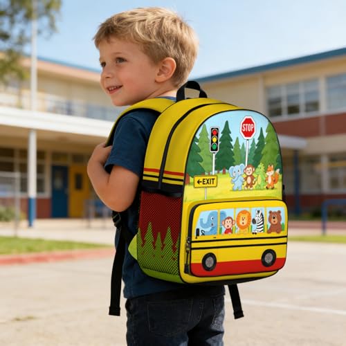 Toddler Backpack for Kids 4-6 – Jungle Safari Animal Kids Backpack, Wild Preschool Kindergarten Daycare Bag with Padded Straps & Chest Clip, Small Backpack for Kids Travel & Outdoor Fun - color: Cute Jungle Drive-through Animal Tour