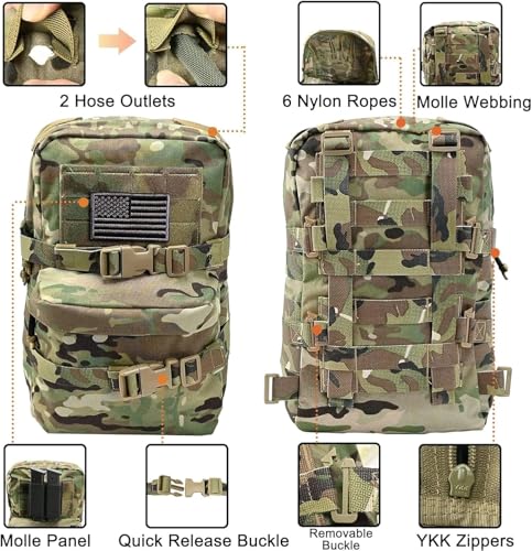 Tactical Mini Molle Hydration Pack,Molle Hydration Carrier with US Flag Water Resistant,Hydropack for Tactical Vest Backpack - style: Cp+bladder