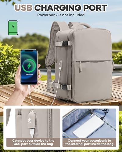 WONHOX Vacuum Seal Travel Backpack with Air Pump,Compression Vacpack Waterproof Carry On Backpack for Travel Women Men with Vacuum System,Airlines Approved Daypack Laptop Space Saver Bags,GreyBrown - color: B4-greybrown(with Air Pump)