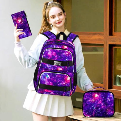 UFNDC Backpack for Girls, 17.5" Water Resistant Cat Galaxy Tie-Dye School Backpacks, Teens Bookbag for Women College Middle - color: Girls Backpack Galaxy Purple