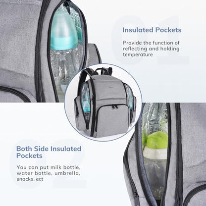 Mancro Diaper Bag Backpack, Large Multifunction Waterproof Travel Baby Changing Bag for Dad Mom with 4 Insulated Pockets and Stroller Straps, Maternity Baby Bag for Boys Girls, Grey - color: Austere Grey