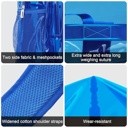 Clear Backpack School Bag Stadium Approved Heavy Duty Large PVC Laptop Transparent Backpack See Through for Sports, Work, Stadium, Security, Travel, College - H18''xW14''xD8“ - color: Deep Blue