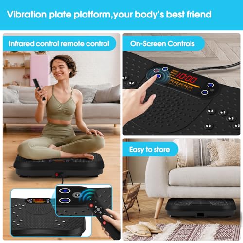 SoftGym Waver Vibration Plate Exercise Machine for Lymphatic Drainage Weight Loss,120 Speed Levels Vibrating Platform with Resistance Bands,Full-Body Workout Equipment for Muscle Activation - style: Slim- Dark Black