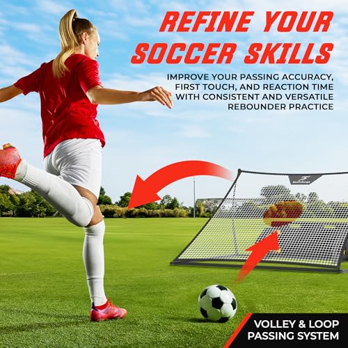 SwiftSurge Soccer Rebounder Net - Collapsible Rebounder Soccer Trainer Net with Rebound Board, Steel Iron Tubes - Soccer Ball Net Kicker for Passing, Volley & Solo Training - 6 Feet x 4 Feet