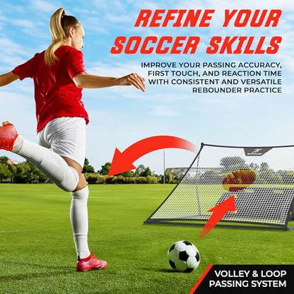 SwiftSurge Soccer Rebounder Net - Collapsible Rebounder Soccer Trainer Net with Rebound Board, Steel Iron Tubes - Soccer Ball Net Kicker for Passing, Volley & Solo Training - 6 Feet x 4 Feet