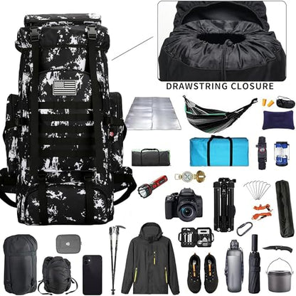 Hiking Backpack for Men 70L/100L Camping Backpack Military Rucksack Molle 3 Days Assault Pack for Climbing | Camping Backpack - color: 100l-blackwhite-lighting