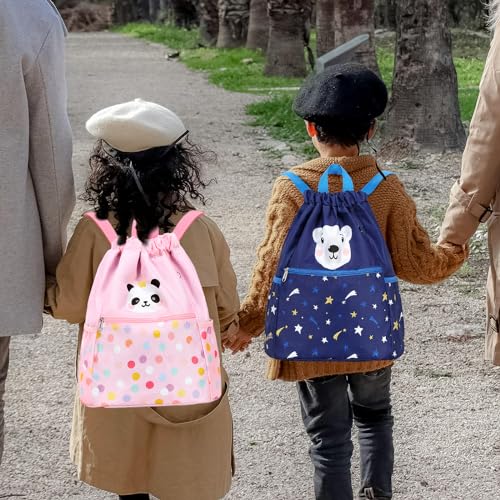 Waterproof Drawstring Bag, Drawstring Backpack, Gym Bag Sackpack Sports Backpack for Women Girls Cute Panda Pink - color: Panda Pink