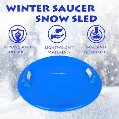 Slippery Racer Heavy-Duty Cold Resistant Downhill Pro Adults and Kids Plastic Outdoor Winter Saucer Disc Snow Sled with Handles - size: 1 PACK, style: Blue