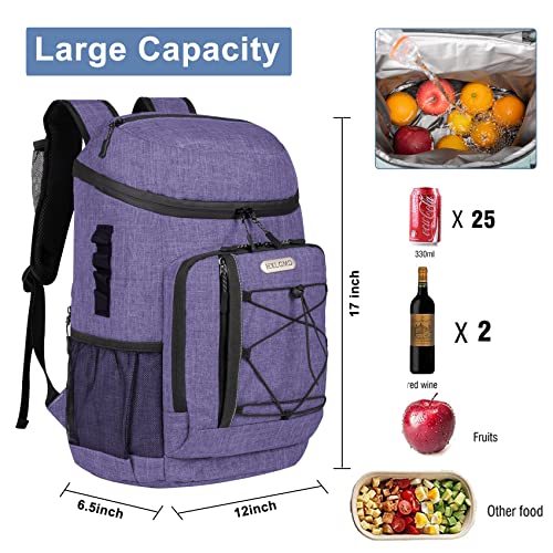 HXLGMD Backpack Coolers Insulated Leak Proof 30 Cans, Soft Sided Insulated Cooler Bags Ice Chest Backpack for Beach Travel Camping, with Reusable Ice Packs - color: Purple