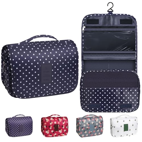 Toiletry Bag Travel Bag with Hanging Hook, Waterproof Capacity Hanging Multifunctional Makeup Bag for Toiletries, Portable Cosmetic Bag Travel Organizer for Women and Men(Navy Dot) - color: C4-Navy Dot
