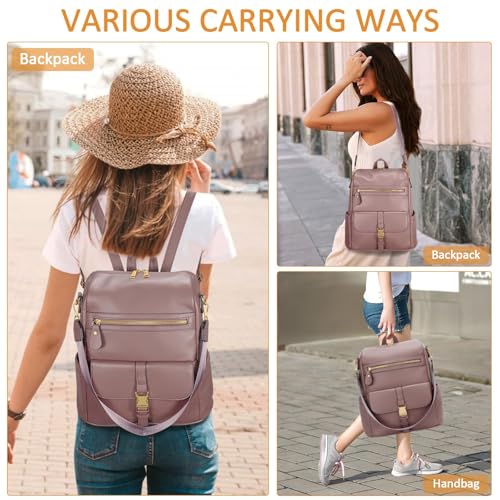 KKXIU Backpack Purse for Women - PU Leather Ladies Backpack for Daily with Anti-Theft Lock Pocket, Small Daypack with Luggage Strap & Water Bottle Pockets (Dark Pink) - color: Dark Pink
