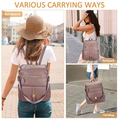 KKXIU Backpack Purse for Women - PU Leather Ladies Backpack for Daily with Anti-Theft Lock Pocket, Small Daypack with Luggage Strap & Water Bottle Pockets (Dark Pink) - color: Dark Pink