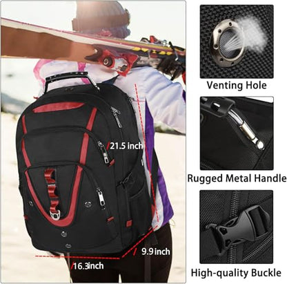 18.4 Inch Laptops Backpack, 55-60L Extra Large Travel Laptop Backpack, TSA Friendly Flight Approved and RFID Anti-Theft Pocket, Water Resistant Suiltable for Large Gaming Laptop - color: Black-red, size: 18inch(21.5*16.3*9.9")