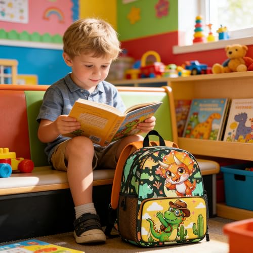 Toddler Backpack for Kids 4-6 – Cute Dinosaur Greeting Kids Backpack, Adorable Preschool Kindergarten Daycare Bag with Padded Straps & Chest Clip, Small Backpack for Kids Travel & Gift - color: Cute Dinosaur