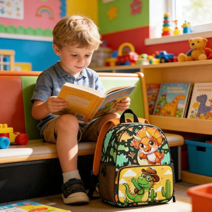 Toddler Backpack for Kids 4-6 – Cute Dinosaur Greeting Kids Backpack, Adorable Preschool Kindergarten Daycare Bag with Padded Straps & Chest Clip, Small Backpack for Kids Travel & Gift - color: Cute Dinosaur